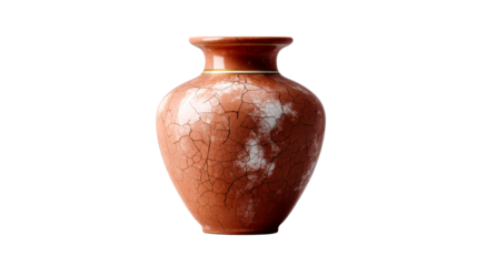 Decorative reddishbrown ceramic vase featuring an authentic cracked texture and elegant gold trim, perfect for home decor, interior design projects, or traditional cultural displays.