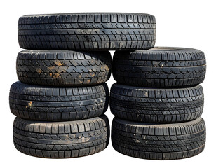 Stacked old rubber tires with worn treads