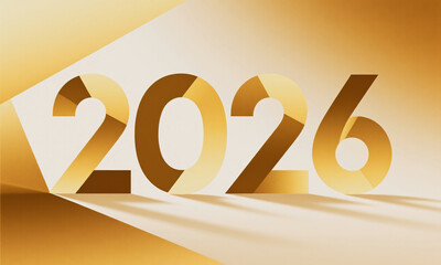 Abstract premium New Year illustration with geometric forms  2026 warm gold and soft ivory tones  Generative AI