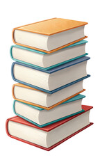 A tall stack of old library books forms a white isolated pile of literature for school education and learning wisdom