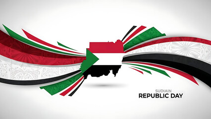 sudanese republic day patriotic celebration with abstract waving flag and country map shape on white background decorative elements