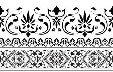 Ethnic tribal patterns, vintage indigenous patterns, seamless patterns, black line patterns.