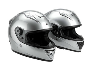 Fototapeta premium Two shiny silver full-face protective headwear