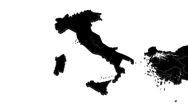 Minimalist high contrast overlay showing the sharp geometric black outline of the Italian geographic structure against a pristine white background showing, simple, seamless