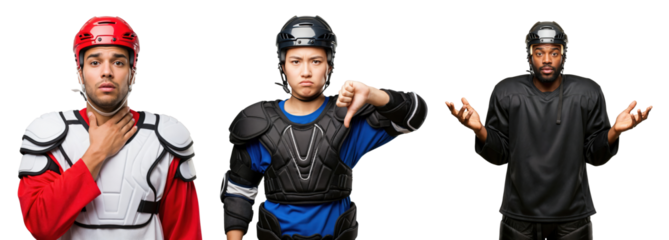 Emotional Young Adult Male Athletes in Sports Gear Showing Mixed Reactions to Competition