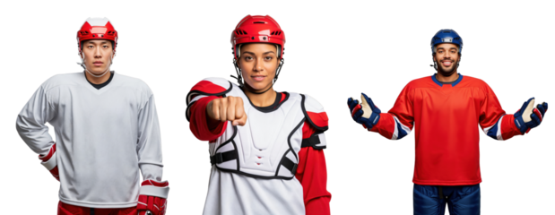Diverse Youth Hockey Players in Gear on transparent background: Empowering Young Athletes in Sports