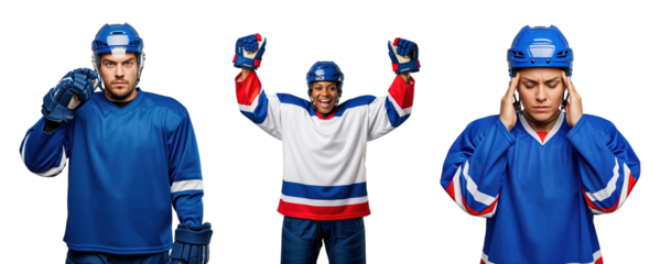Exciting Hockey Players Displaying Emotions in Team Jerseys, Capturing the Thrill of the Game