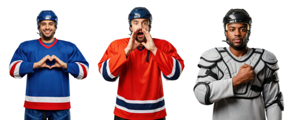 Hockey Players in Action: Male Athletes Showcasing Team Spirit and Sports Gear