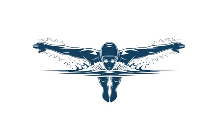 Dynamic Butterfly Stroke Swimmer in Blue Water Splash.