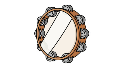 Round wooden tambourine with metal jingles and a white drumhead.