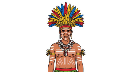 Indigenous Man with Colorful Feather Headdress and Traditional Body Paint.
