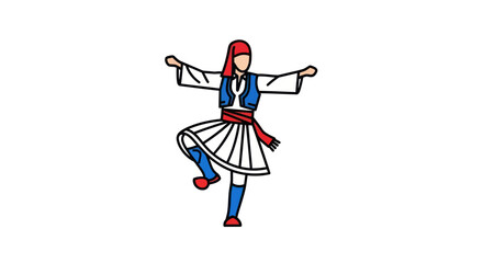 Traditional Greek Dancer in Colorful Costume Performing a Step.