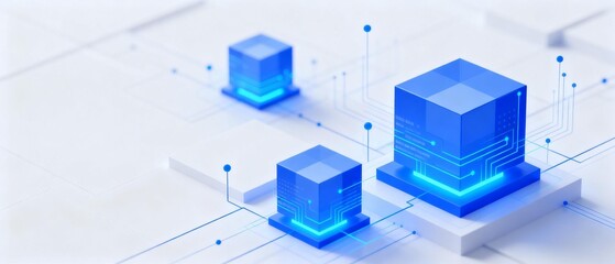 Fototapeta premium Blue Cubes with Circuit Connections