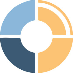 A circular infographic divided into four segments, showcasing data visualization and strategic planning concepts