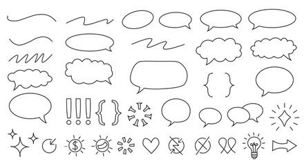 Collection of hand-drawn speech bubbles and design elements Vector