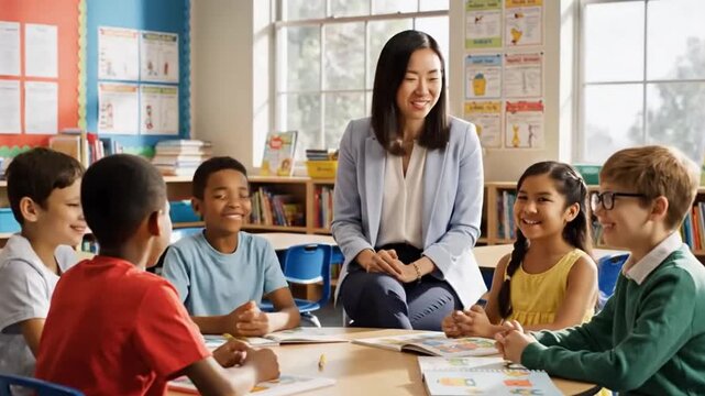 Teacher Guiding Group Discussion on Empathy and Cooperation in a Supportive Classroom