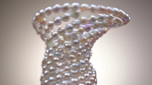 Opalescent particle stream composed of tiny synthetic pearls slowly moving upward in a vortex pattern against a soft, featureless background element featureless, vfx, moving