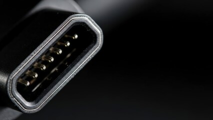 Close-up Macro Shot of a USB Type-C Connector Port on a Black Background.