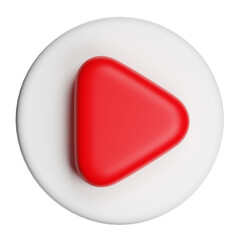 3d red play button on white circle transmitting video