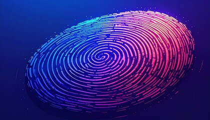 Vibrant fingerprint with swirling patterns in blue and pink hues