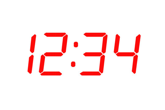 Digital clock displaying 12:34 with red led numbers - Powered by Adobe