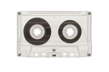 Clear compact cassette tape on transparent background