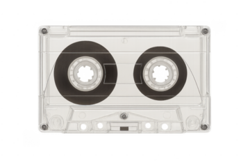 Clear compact cassette tape on transparent background