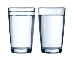 Two glasses, one with bubbles, one still, on black