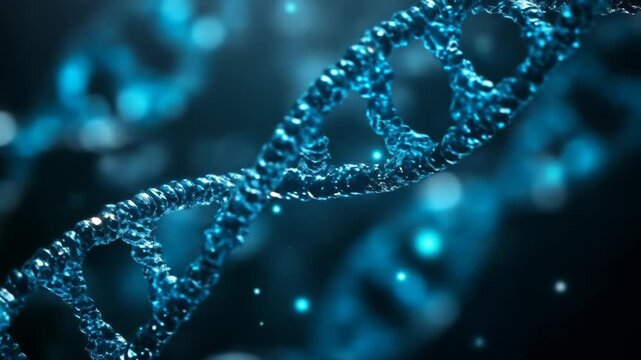 Abstract dna strand illustration with blue light and depth of field