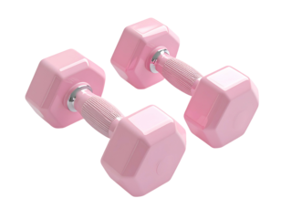 Two pastel pink hexagonal dumbbells isolated on black