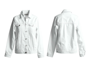 Two views of a classic white denim jacket, front and back