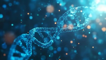 Abstract dna strand illustration with glowing particles in blue tones - Powered by Adobe