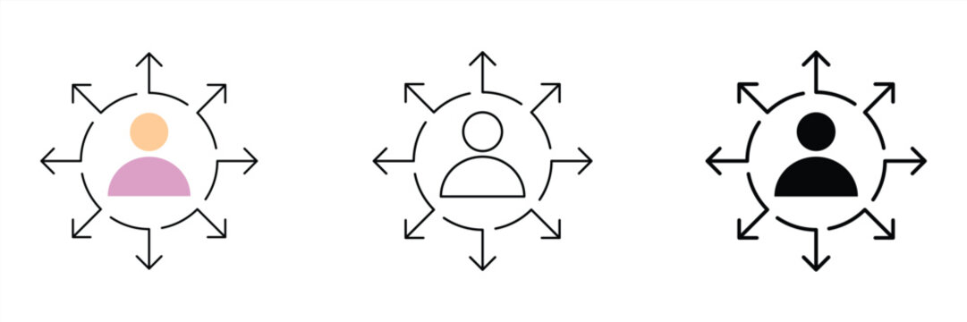 Minimalist user icon depicting expanding reach and network, symbolizing broad influence, communication, and connectivity for digital and social engagement concepts