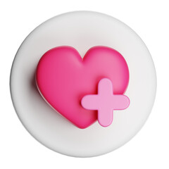 Pink heart icon with plus sign for health and love