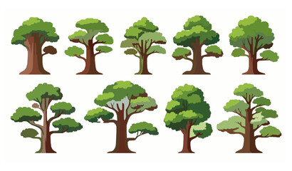 Large isolated tree vector elements set for landscape and environmental design