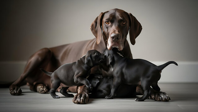 Different Dog breeds with puppies  Pointer