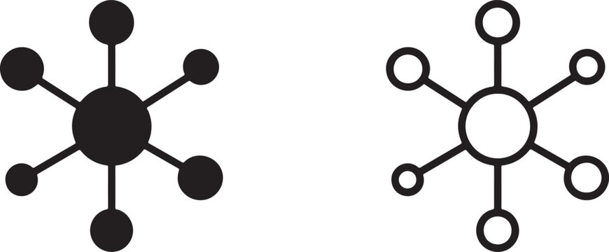 Black network topologies icon vector silhouette for data systems, connectivity and UI.