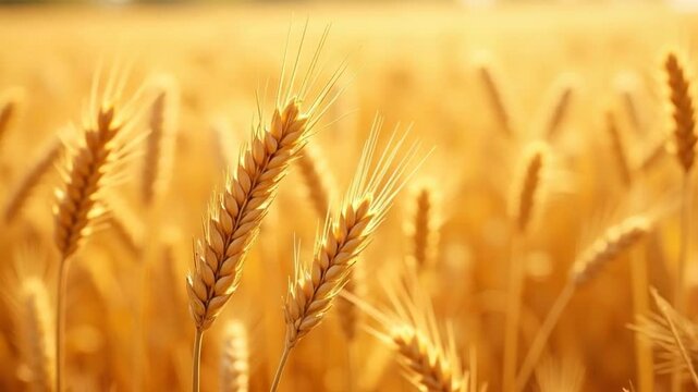 Golden wheat field swaying gently in the breeze at sunset