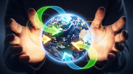 Hand holding a glowing globe with world map representing global business and digital connectivity