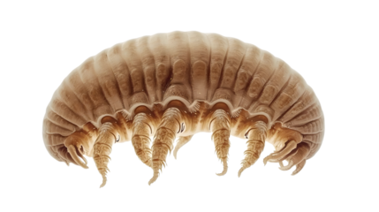 Tardigrade in detailed macro view with warm earthy tones on white background for scientific illustration Png transparent isolated