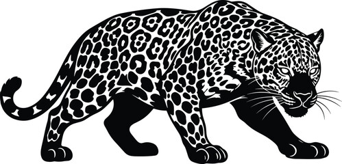 Leopard silhouette illustration walking isolated on white background representing wild animal strength power wildlife nature predator concept © MstNilufar