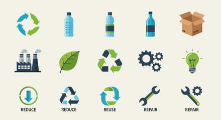 Collection of Recycling and Eco-Friendly Icons and Symbols.