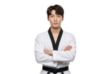 Confident Young Male Martial Artist in White Taekwondo Dobok
