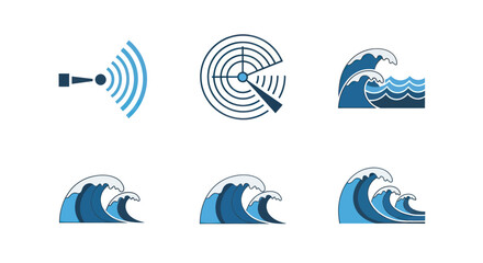 Collection of Radar Waves and Signal Icons in Vector Format.