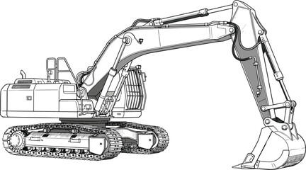 Detailed excavator machine illustration isolated on white background representing heavy construction equipment engineering industry earthmoving technology © MstNilufar