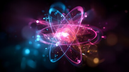 Abstract Atomic Structure Glowing with Neon Energy.