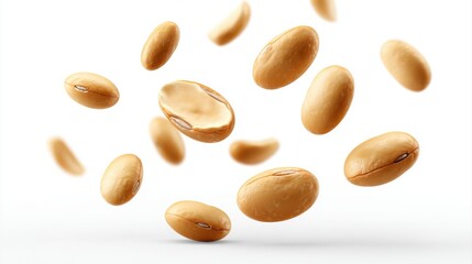 Obraz premium Soybeans levitate isolated on a white background.