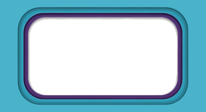 Modern frame design featuring a central white rectangular space with rounded corners surrounded by layered teal and purple borders for text.