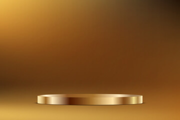 Dark Gold background vector 3d with podium. 3D abstract studio room with pedestal podium. Space for selling products, backdrop, wallpaper, background, text. Vector illustration.