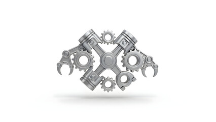Silver Mechanical Gears and Claws Emblem.